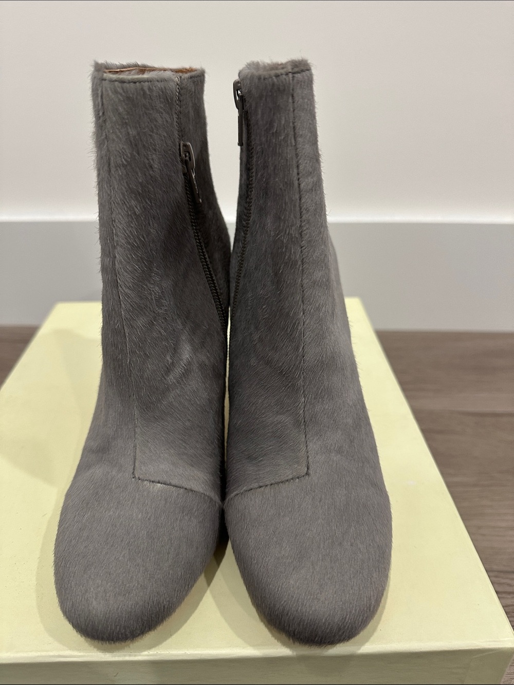 Women's Grey Faux-Fur Ankle Booties with Side Zip